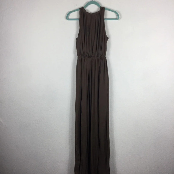 Zara Empire Waist Brown Satin Open Back Slit Maxi Dress Size XS - Picture 3 of 16